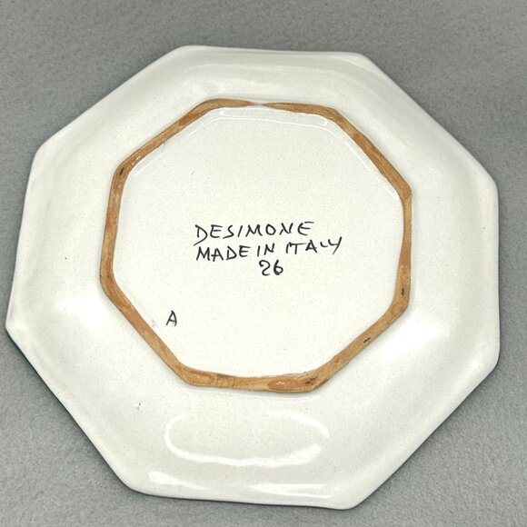 DeSimone Italy Pottery Plate Heavenly & Joyous Angel Hand Painted Octagon 10" - Picture 2 of 8